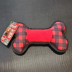 NWT Coleman Plaid Red and Black Dog Bone Squeaker Toy
